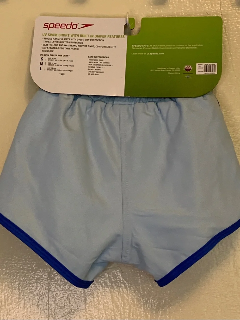 Speedo Light Blue Toddler 18 Mo. UV Swim Trunks with Built In Diaper